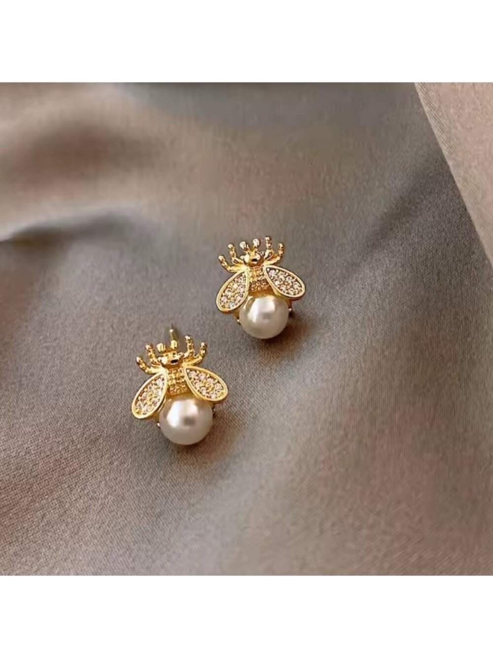 Petite Gold Pearl Bee Earrings